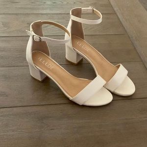 White Ankle Strap Kitten Heel Sandals - Size 7